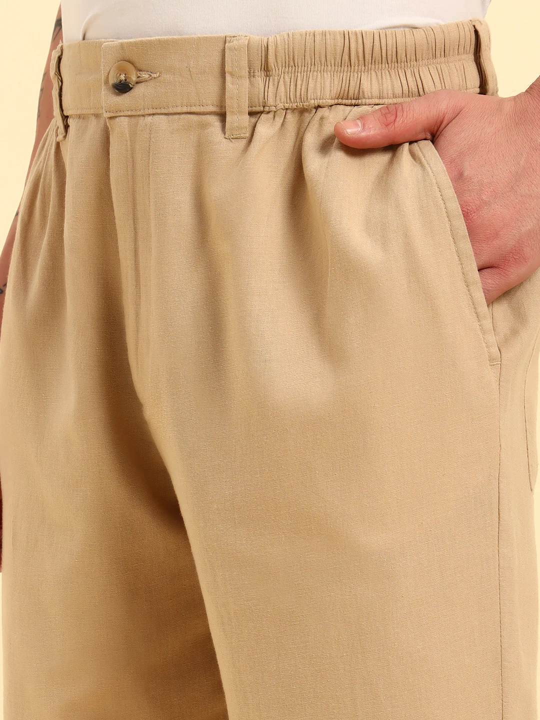 Men's Beige Solid Regular Fit Lower - Image 6
