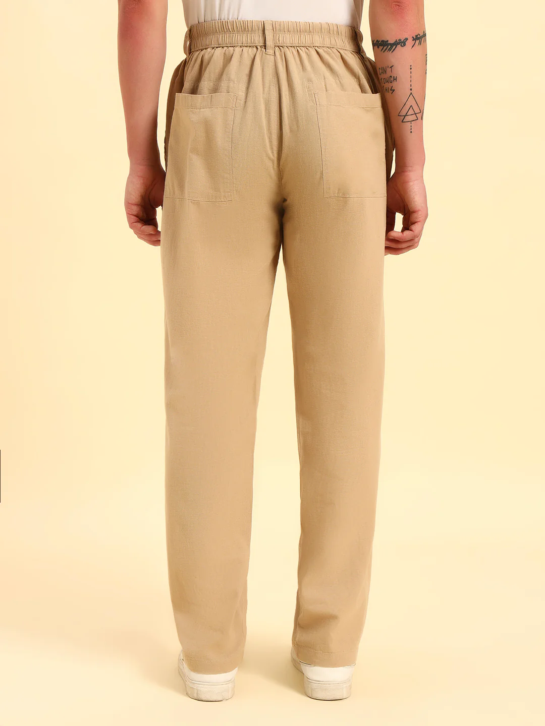 Men's Beige Solid Regular Fit Lower - Image 7