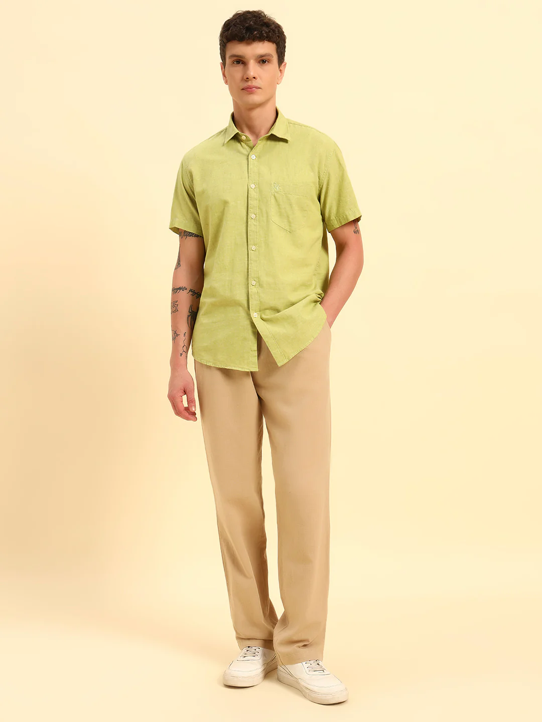 Men's Beige Solid Regular Fit Lower - Image 8