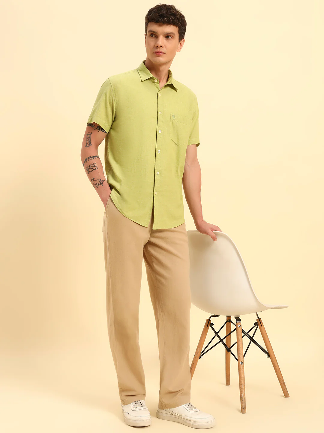 Men's Beige Solid Regular Fit Lower - Image 9