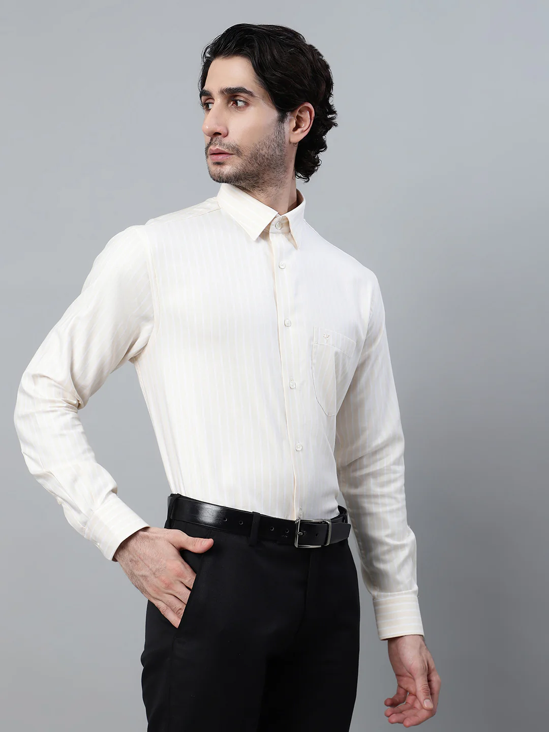 Formal Shirt for Men l Breathable & Soft with Color Fastness Regular Fit Spread Collar Neck Cotton Fabric Striped Pattern - Image 3