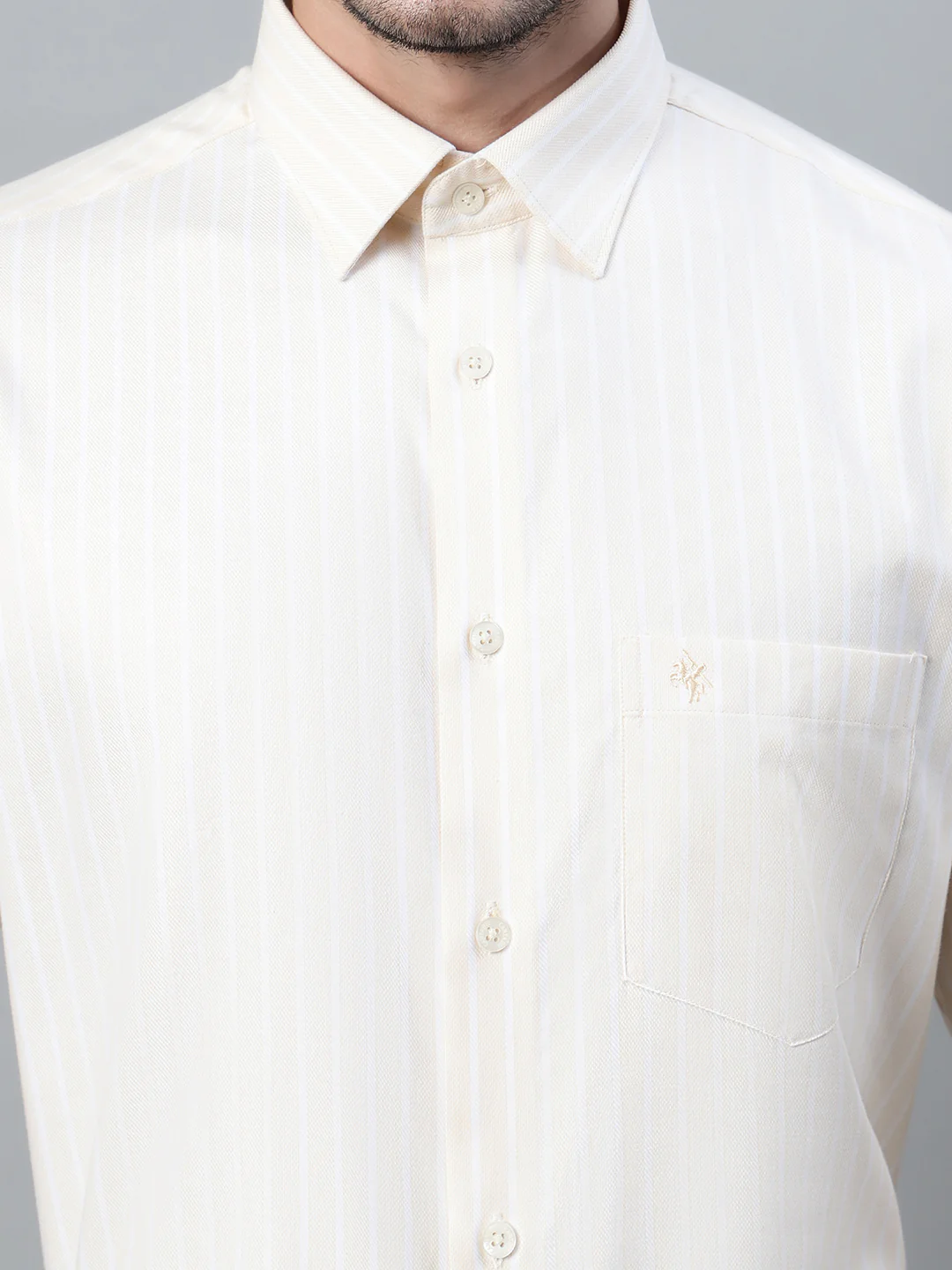Formal Shirt for Men l Breathable & Soft with Color Fastness Regular Fit Spread Collar Neck Cotton Fabric Striped Pattern - Image 4