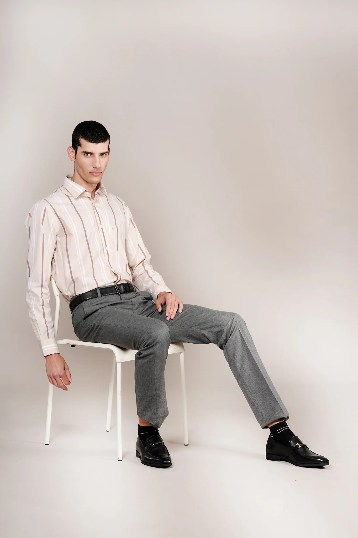 Formal Shirt for Men l Breathable & Soft with Color Fastness Regular Fit Spread Collar Neck Cotton Fabric Striped Pattern - Image 2