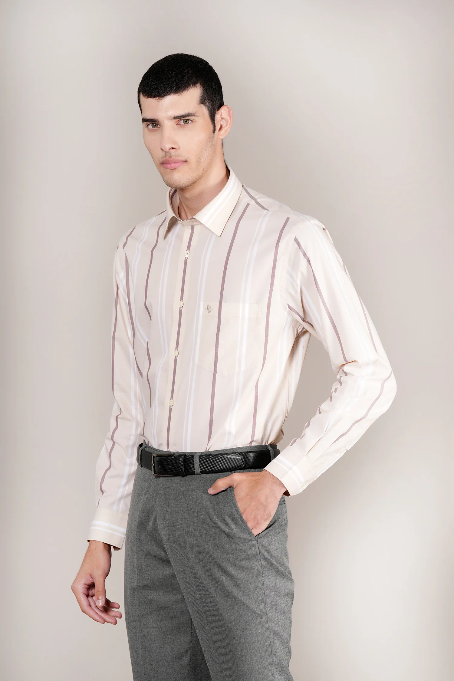 Formal Shirt for Men l Breathable & Soft with Color Fastness Regular Fit Spread Collar Neck Cotton Fabric Striped Pattern - Image 3