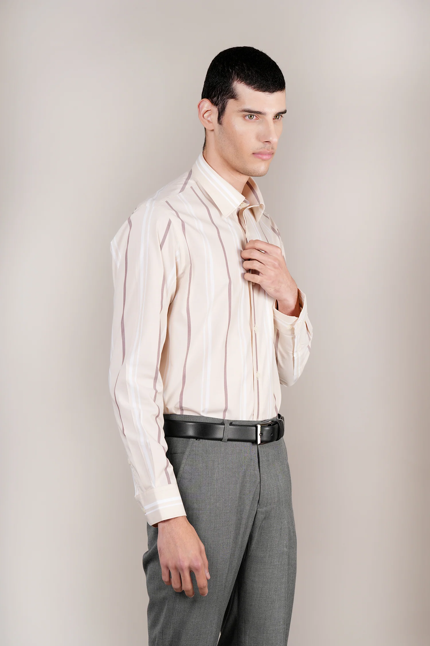 Formal Shirt for Men l Breathable & Soft with Color Fastness Regular Fit Spread Collar Neck Cotton Fabric Striped Pattern - Image 4