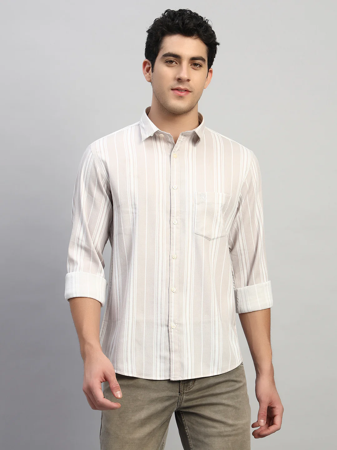 Casual Shirt for Men | Breathable & Soft with Color Fastness Regular Fit Spread Collar Neck Viscose Fabric Striped Pattern - Image 2