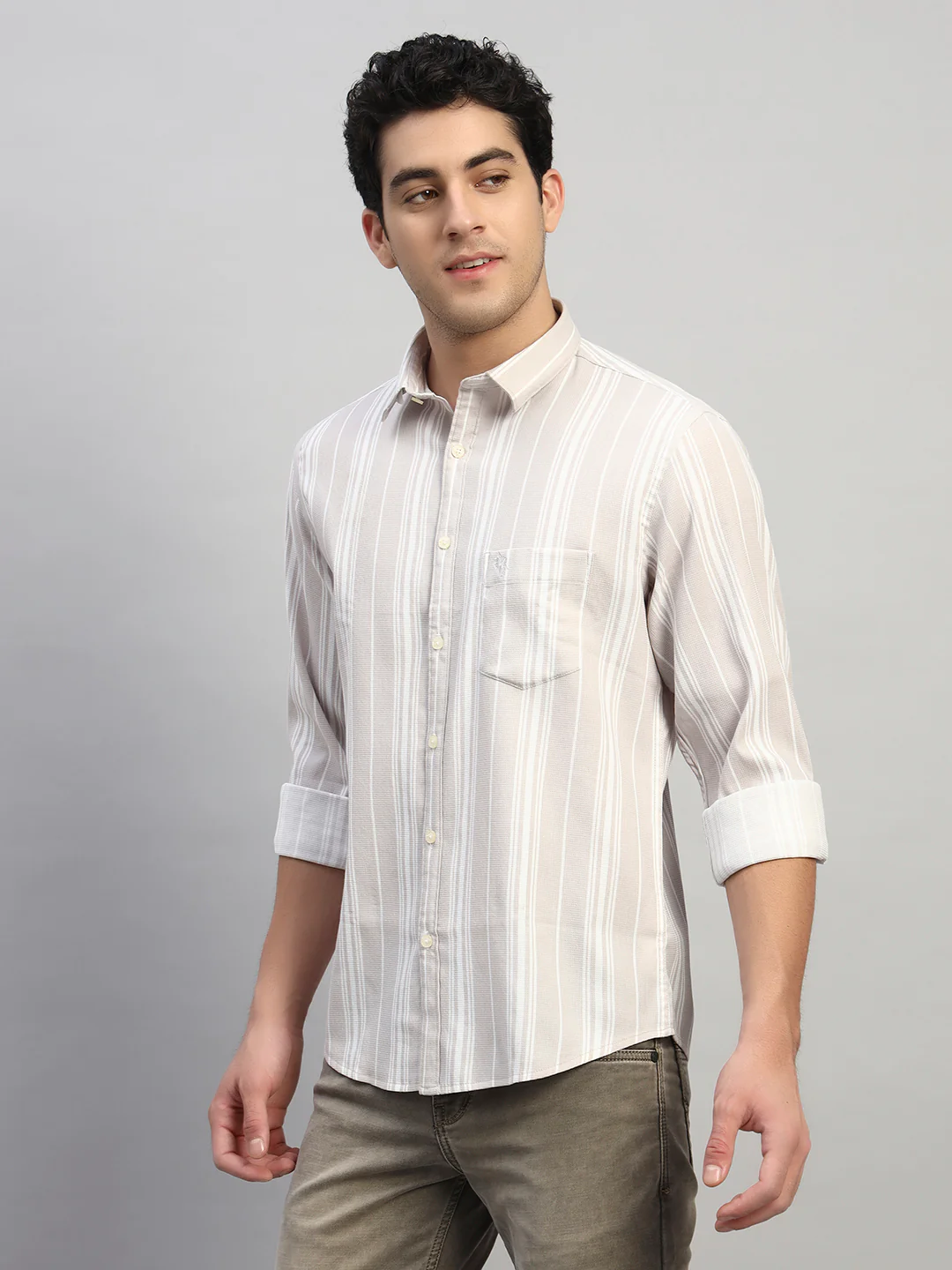 Casual Shirt for Men | Breathable & Soft with Color Fastness Regular Fit Spread Collar Neck Viscose Fabric Striped Pattern - Image 3