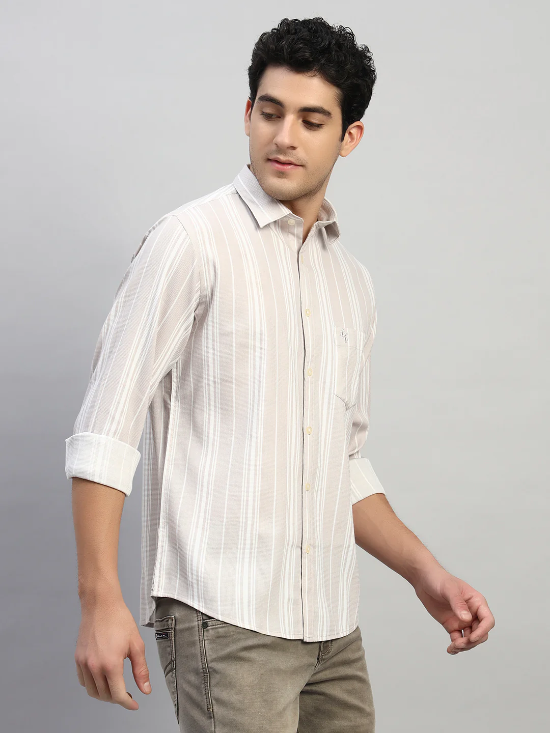Casual Shirt for Men | Breathable & Soft with Color Fastness Regular Fit Spread Collar Neck Viscose Fabric Striped Pattern - Image 5