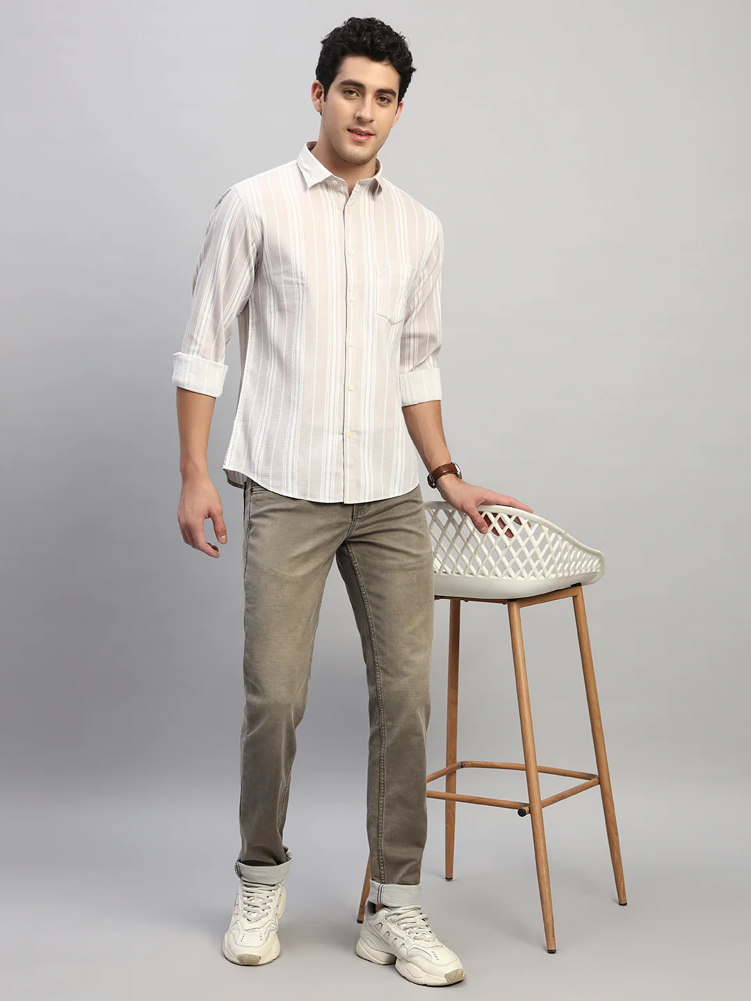 Casual Shirt for Men | Breathable & Soft with Color Fastness Regular Fit Spread Collar Neck Viscose Fabric Striped Pattern - Image 8