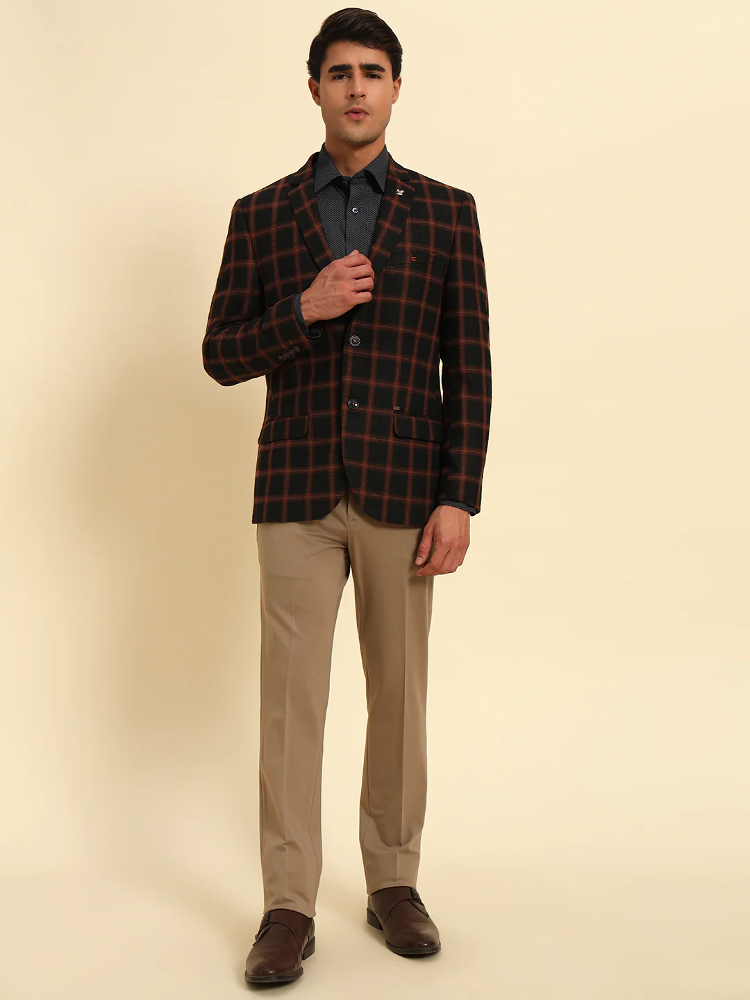 Blazer for Men | Premium Formal Blazer Slim Fit Notched Collar Poly Viscose Fabric Checkered Pattern - Image 2