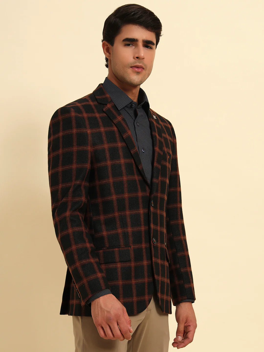 Blazer for Men | Premium Formal Blazer Slim Fit Notched Collar Poly Viscose Fabric Checkered Pattern - Image 5