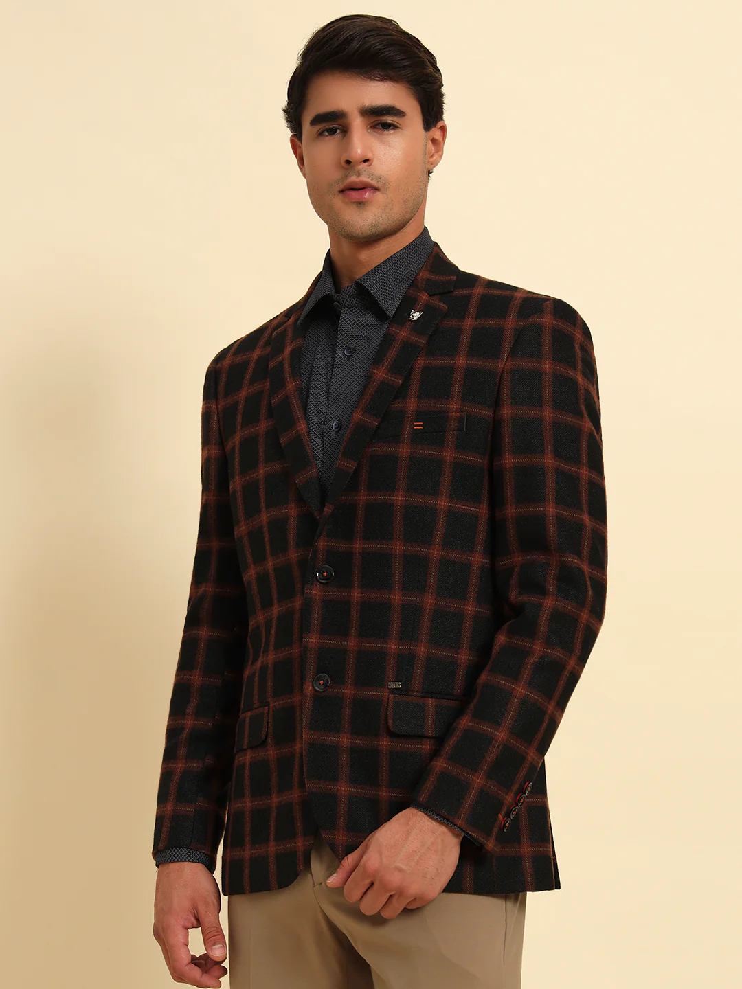 Blazer for Men | Premium Formal Blazer Slim Fit Notched Collar Poly Viscose Fabric Checkered Pattern - Image 6