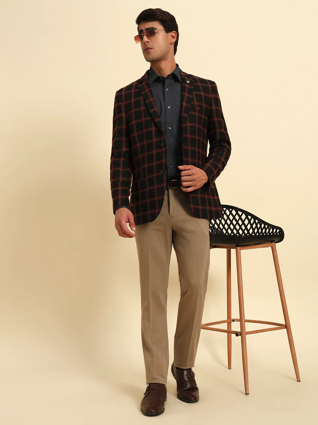 Blazer for Men | Premium Formal Blazer Slim Fit Notched Collar Poly Viscose Fabric Checkered Pattern - Image 9