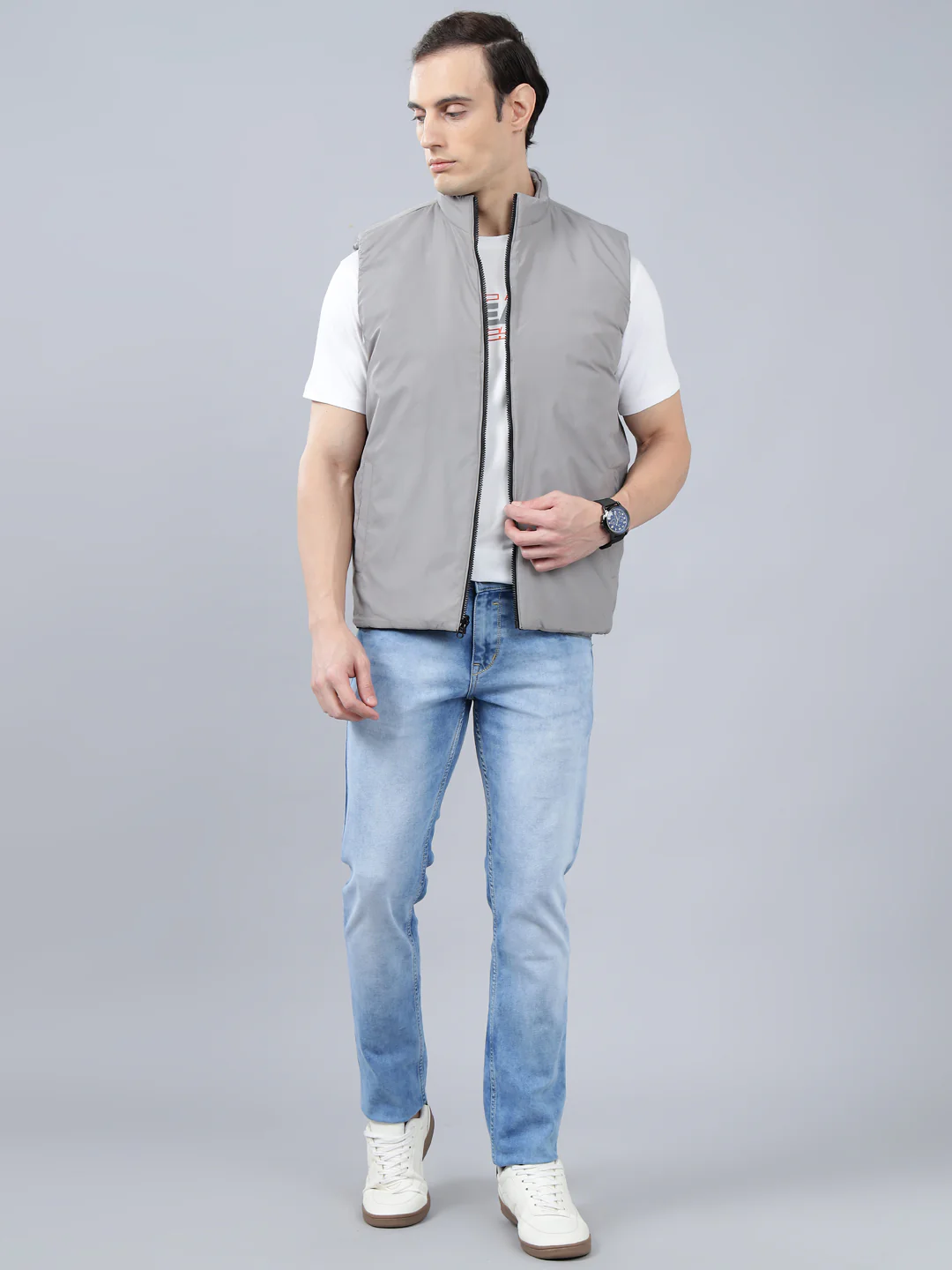 Men's Black Color Block Mock Neck Reversible Winter Jacket - Image 2