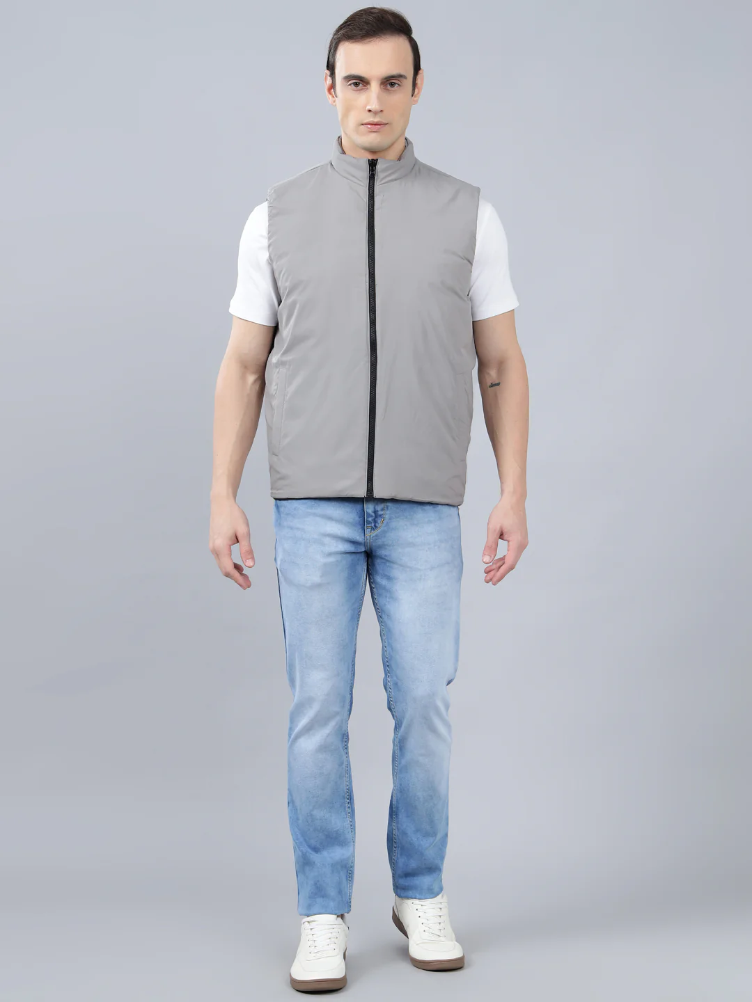 Men's Black Color Block Mock Neck Reversible Winter Jacket - Image 3