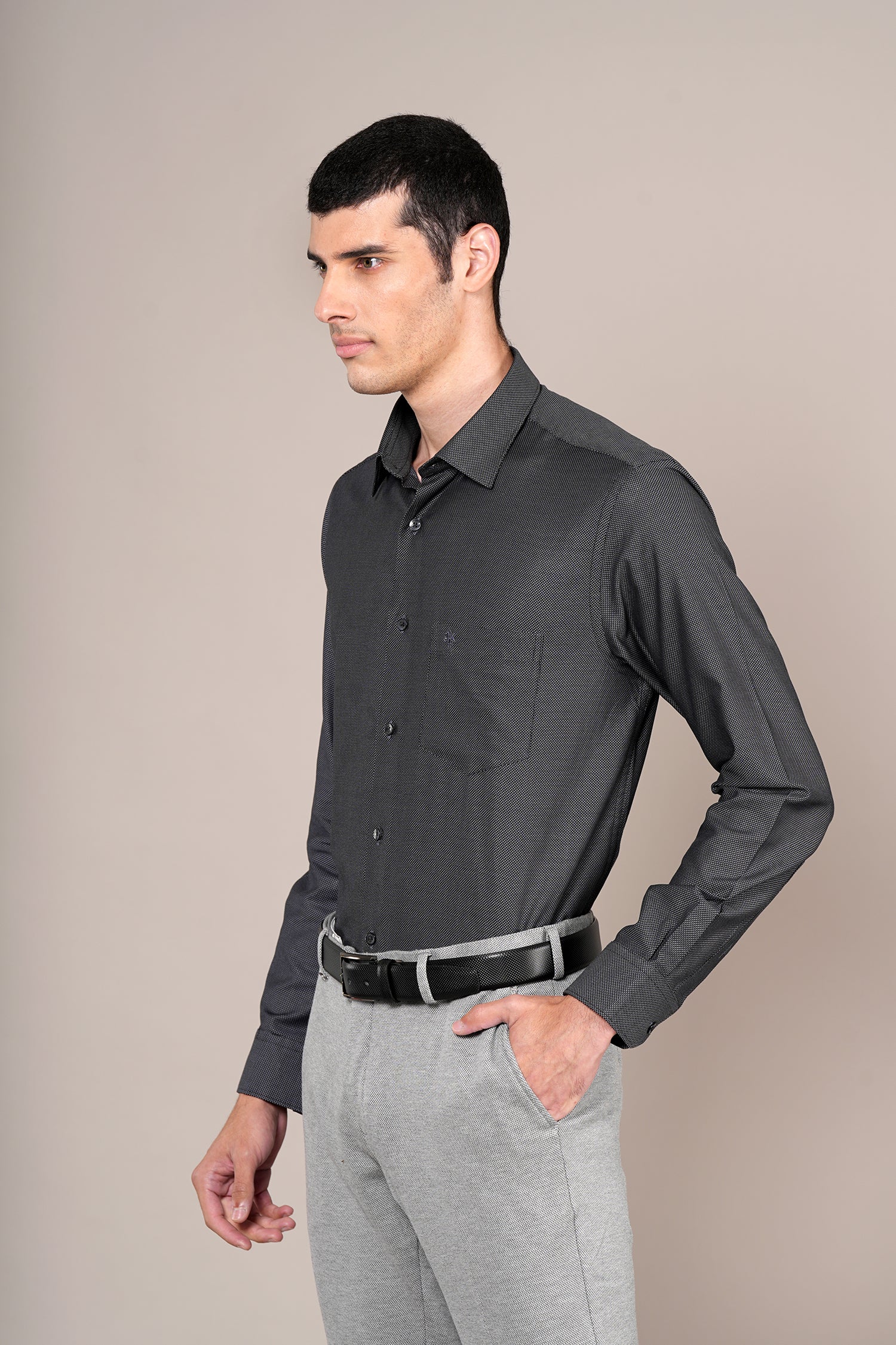 Formal Shirt for Men l Breathable & Soft with Color Fastness Regular Fit Spread Collar Neck Cotton Fabric Self Design Pattern - Image 3