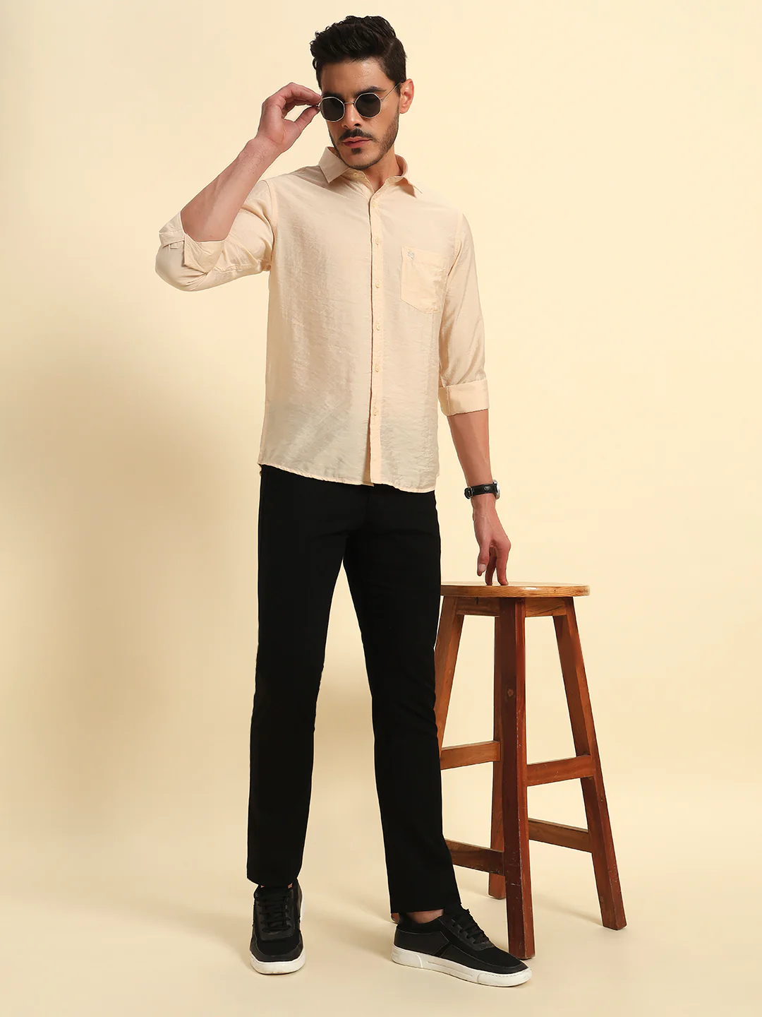Casual Trouser for Men | Breathable & Soft with Color Fastness Regular Fit Cotton Blend Fabric Self Design Pattern Button Closure - Image 2