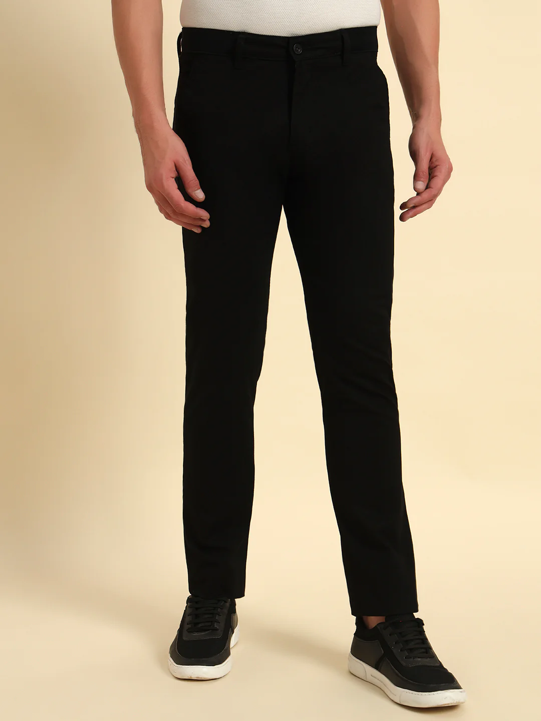 Casual Trouser for Men | Breathable & Soft with Color Fastness Regular Fit Cotton Blend Fabric Self Design Pattern Button Closure - Image 5