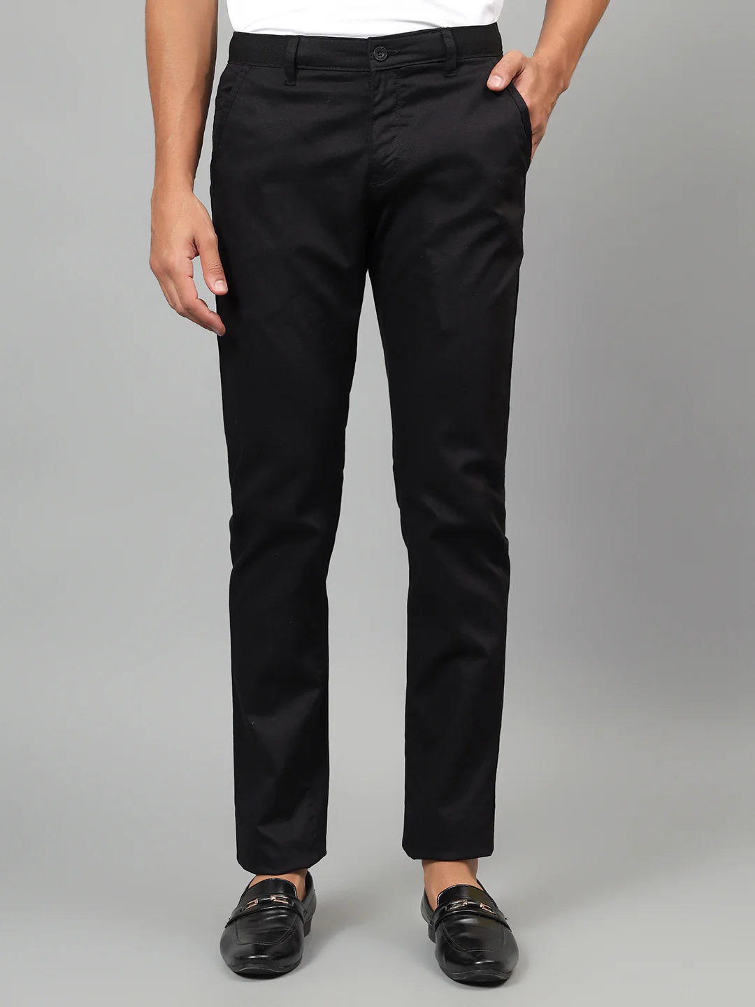 Casual Trouser for Men | Breathable & Soft with Color Fastness Regular Fit Cotton Blend Fabric Self Design Pattern Button Closure - Image 2