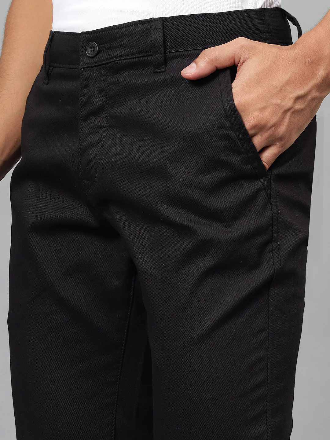 Casual Trouser for Men | Breathable & Soft with Color Fastness Regular Fit Cotton Blend Fabric Self Design Pattern Button Closure - Image 6