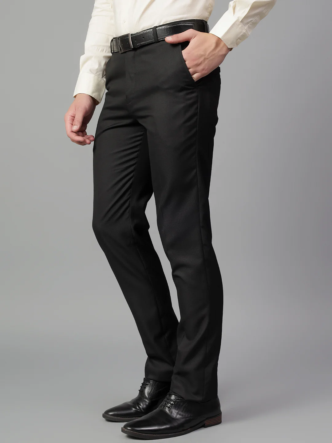 Formal Trouser for Men | Breathable & Soft with Color Fastness Regular Fit Poly Viscose Fabric Solid Pattern Hook & Eye Closure - Image 4