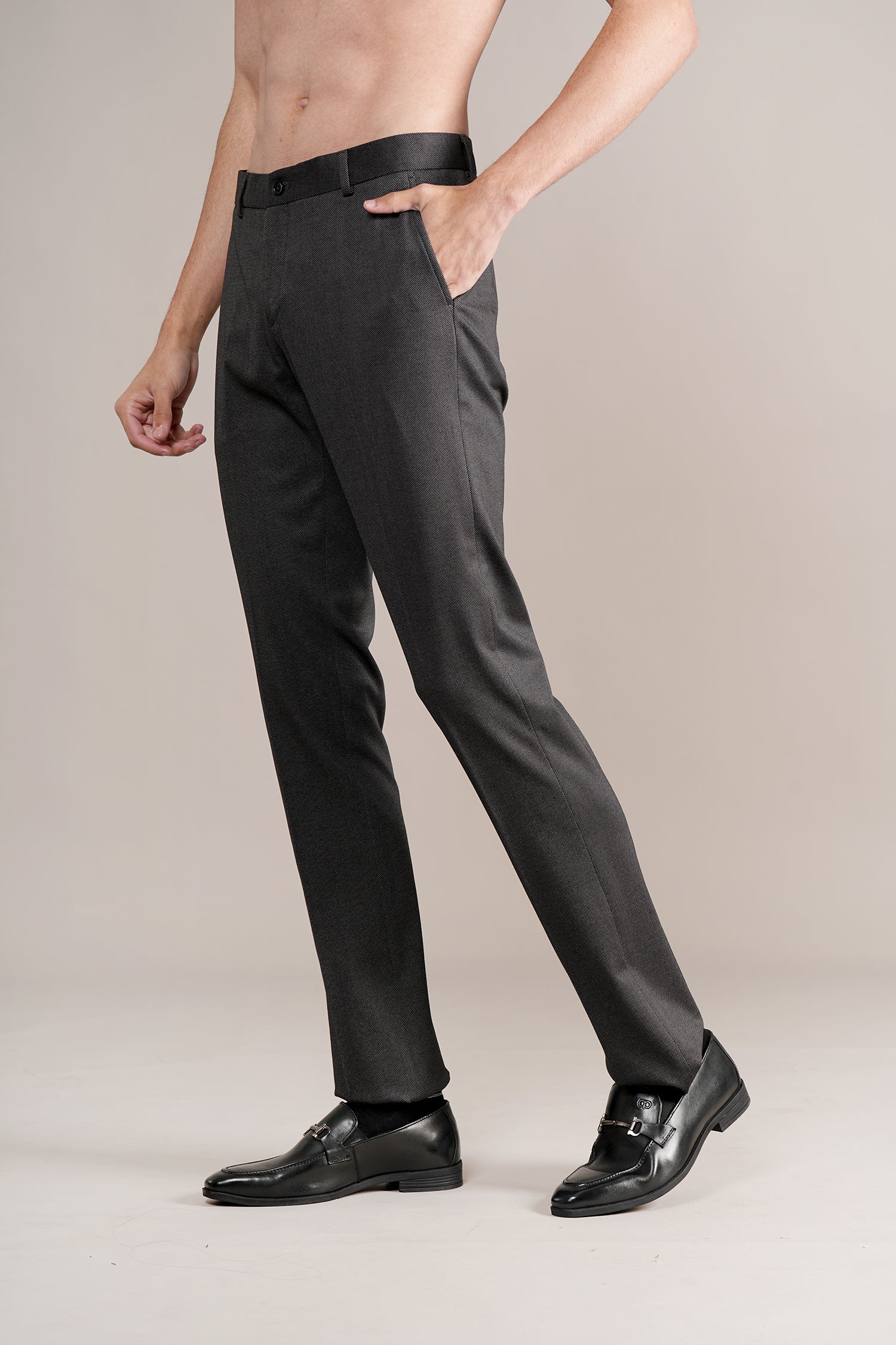 Formal Trouser for Men | Breathable & Soft with Color Fastness Regular Fit Terry Rayon Fabric Self Design Pattern Hook & Eye Closure - Image 4