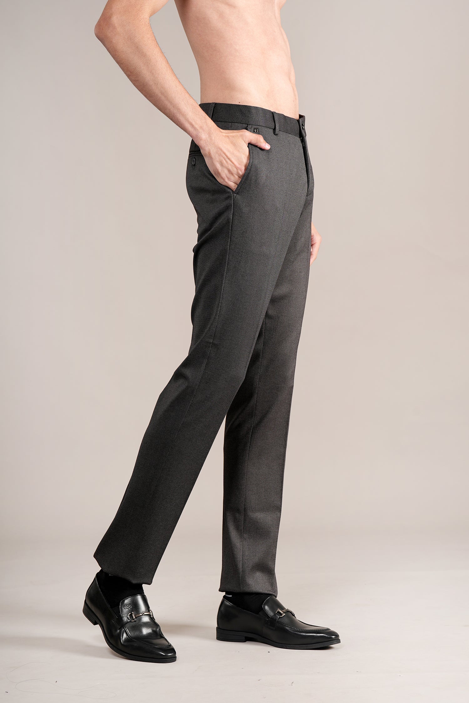 Formal Trouser for Men | Breathable & Soft with Color Fastness Regular Fit Terry Rayon Fabric Self Design Pattern Hook & Eye Closure - Image 5