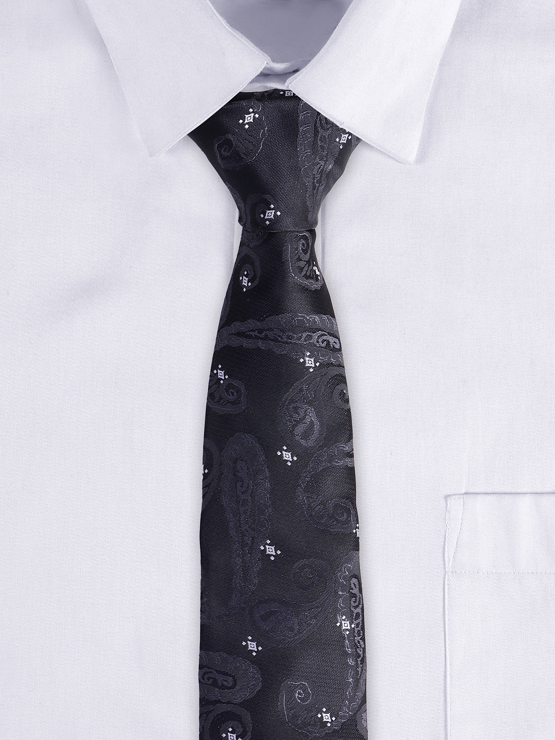 Men's Black Self Design Tie With Pocket Square Set - Image 5