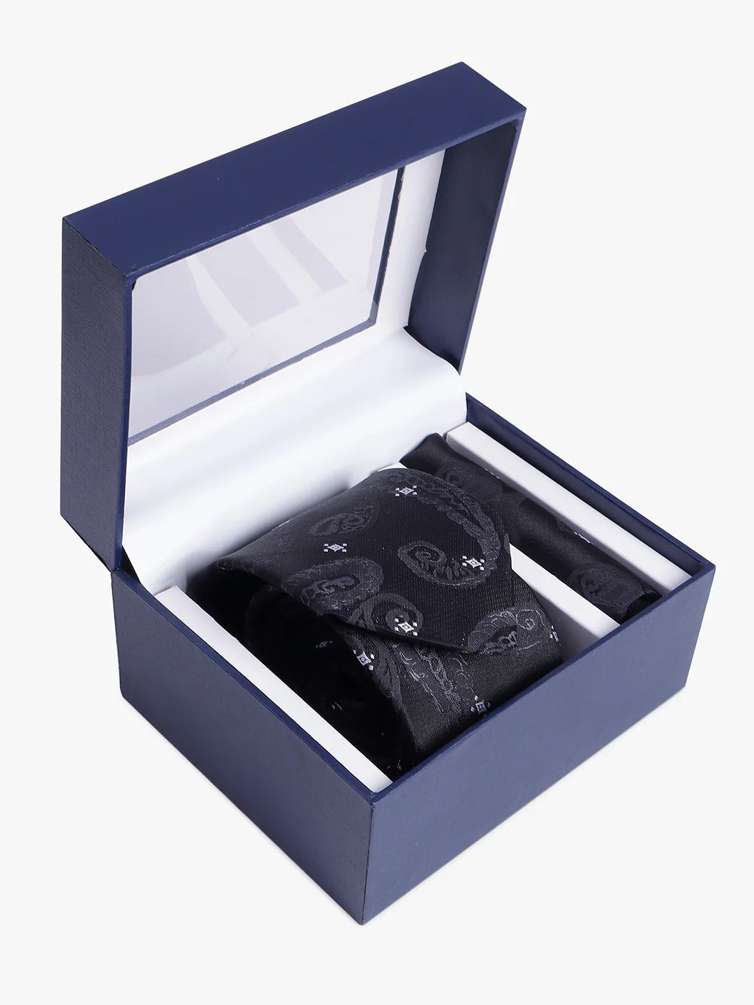 Men's Black Self Design Tie With Pocket Square Set - Image 6