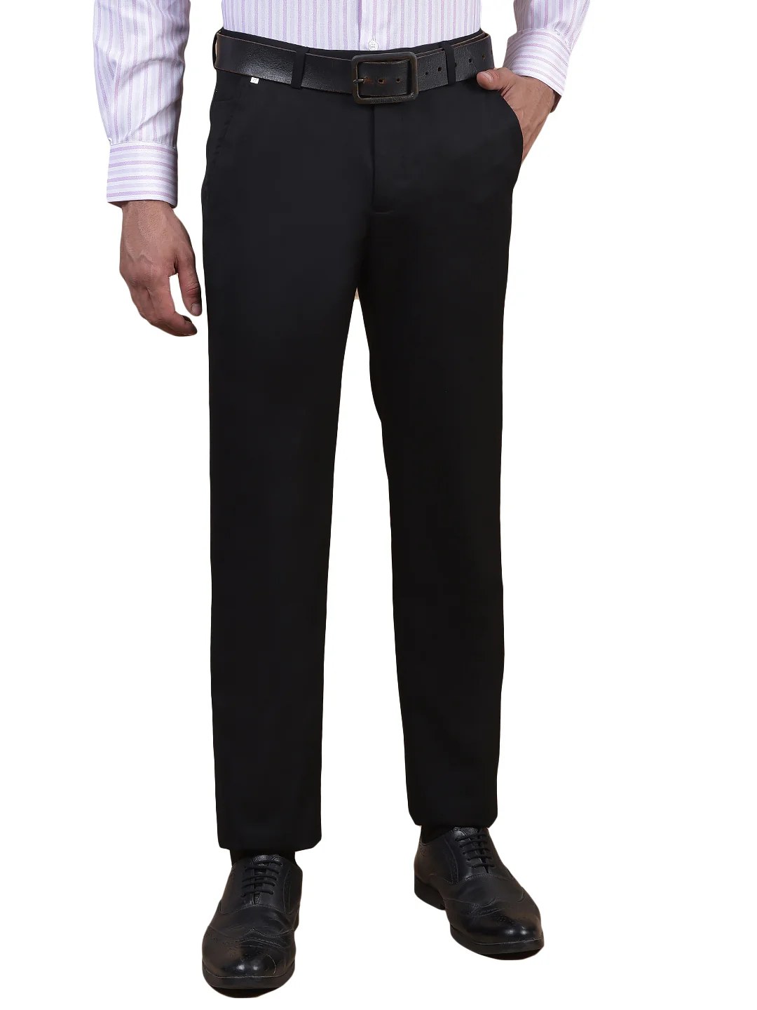 Formal Trouser for Men | Breathable & Soft with Color Fastness Regular Fit Poly Viscose Fabric Solid Pattern Hook & Eye Closure - Image 2