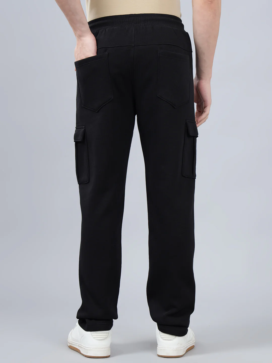 Men's Black Solid Full Length Winter Cargo Pant - Image 2