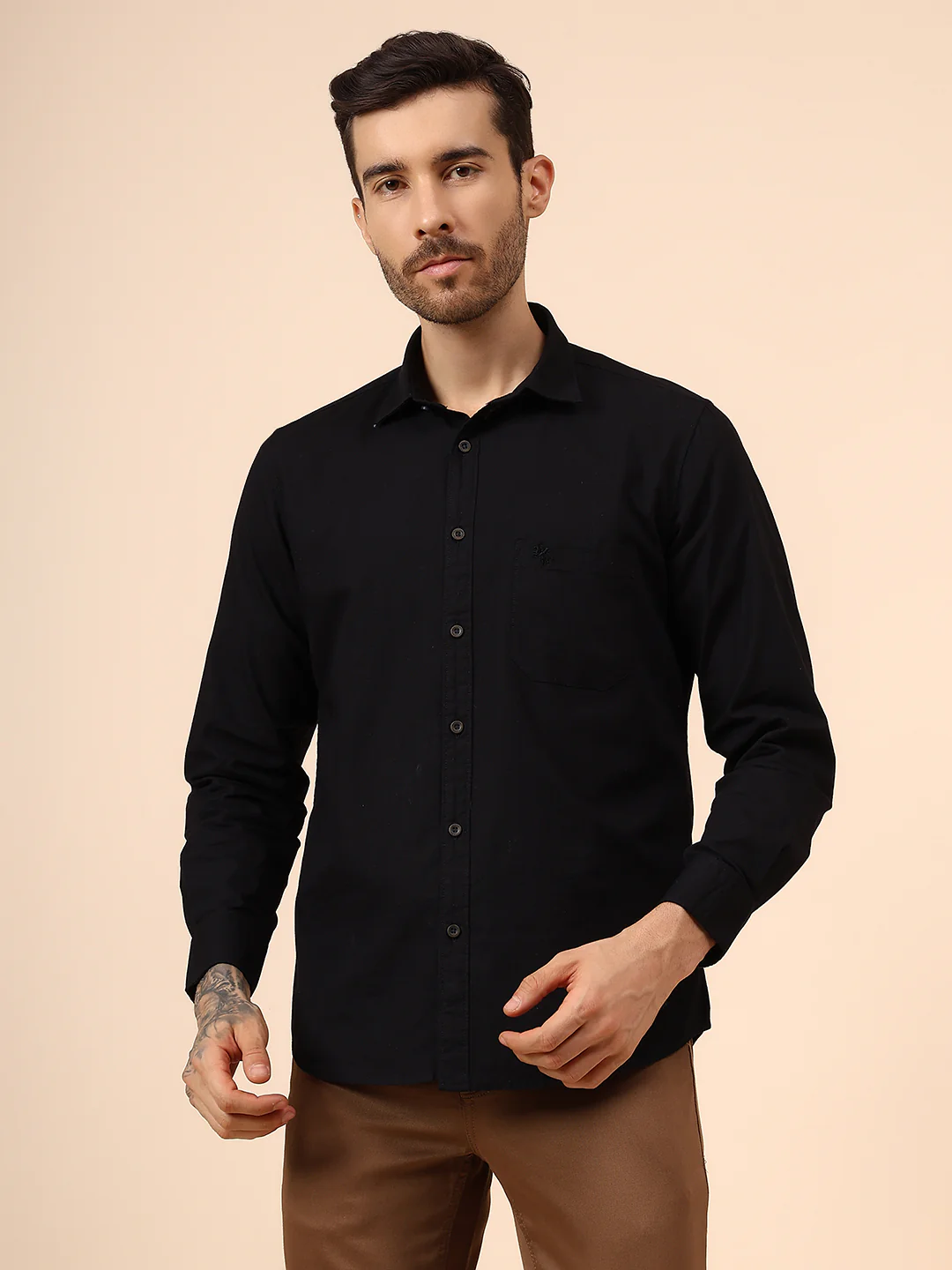 Casual Shirt for Men | Breathable & Soft with Color Fastness Regular Fit Spread Collar Neck Cotton Fabric Solid Pattern - Image 2