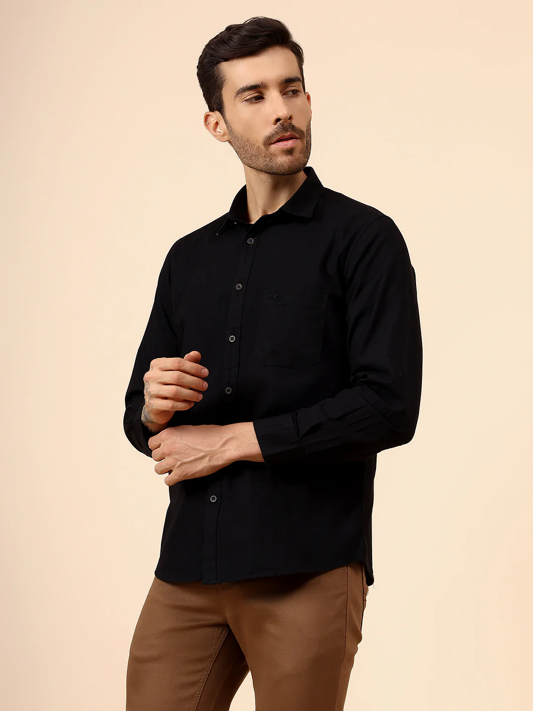 Casual Shirt for Men | Breathable & Soft with Color Fastness Regular Fit Spread Collar Neck Cotton Fabric Solid Pattern - Image 3