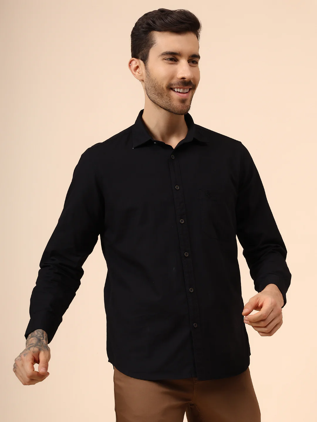 Casual Shirt for Men | Breathable & Soft with Color Fastness Regular Fit Spread Collar Neck Cotton Fabric Solid Pattern - Image 4