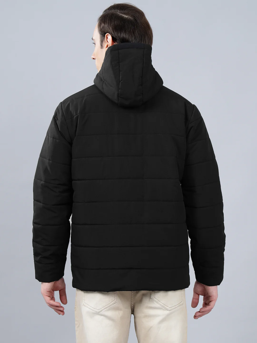 Men's Black Solid Hooded Neck Winter Jacket - Image 2