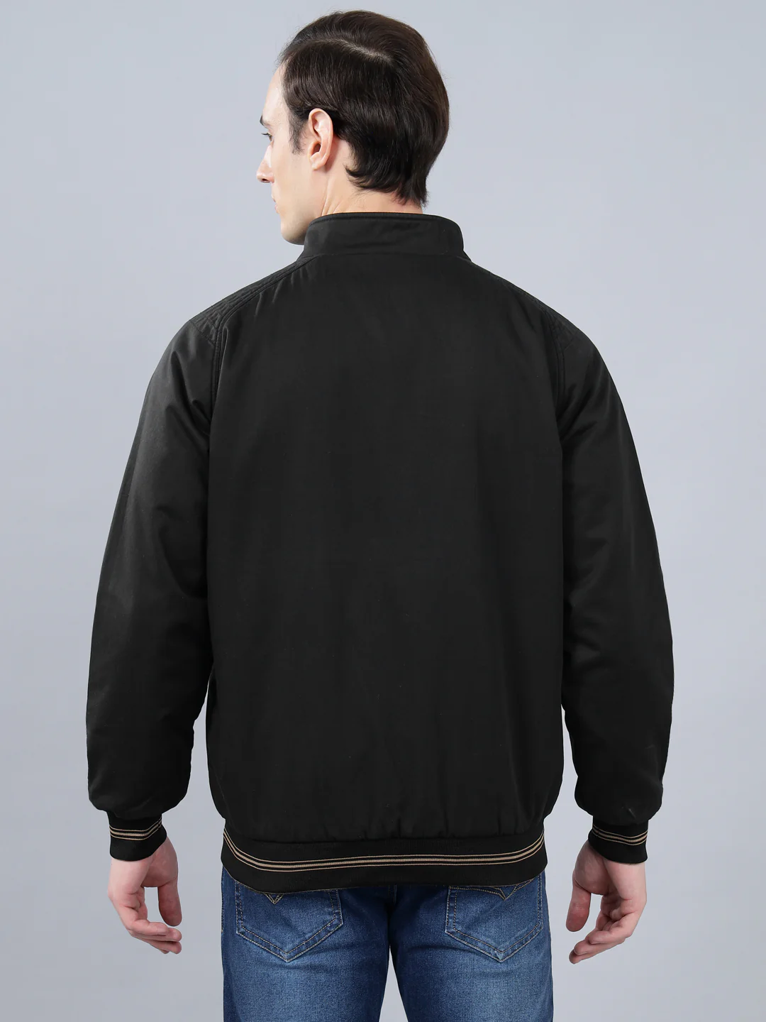Men's Black Solid Mock Neck Reversible Winter Jacket - Image 4