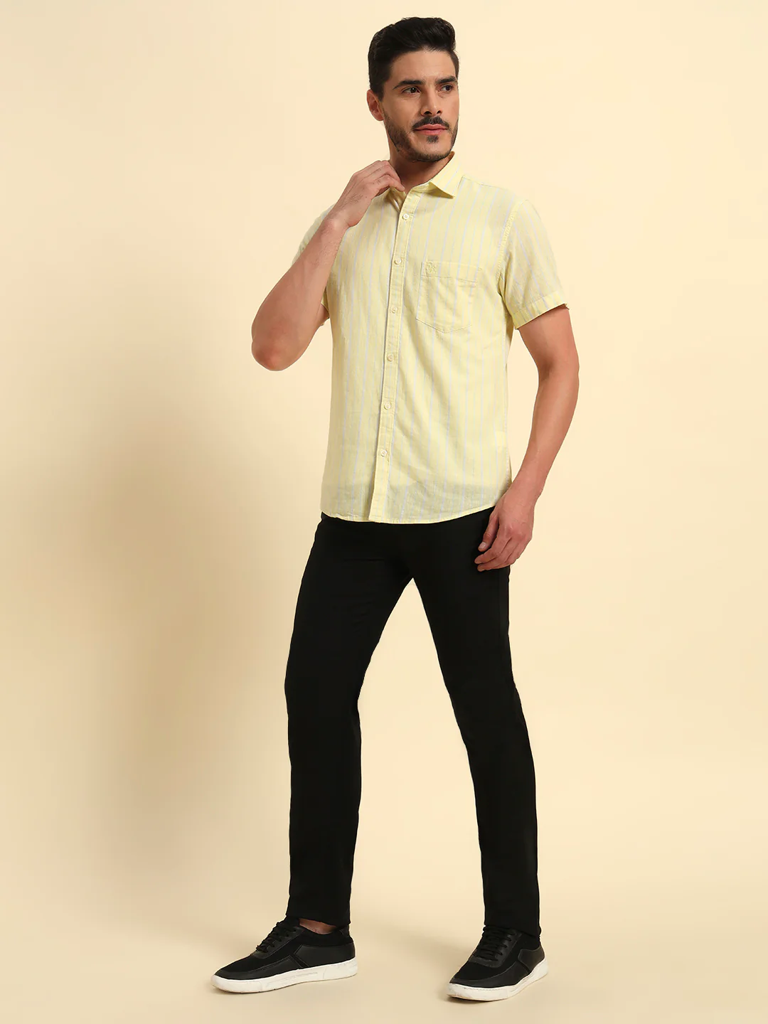 Casual Trouser for Men | Breathable & Soft with Color Fastness Regular Fit Cotton Blend Fabric Solid Pattern Button Closure - Image 10