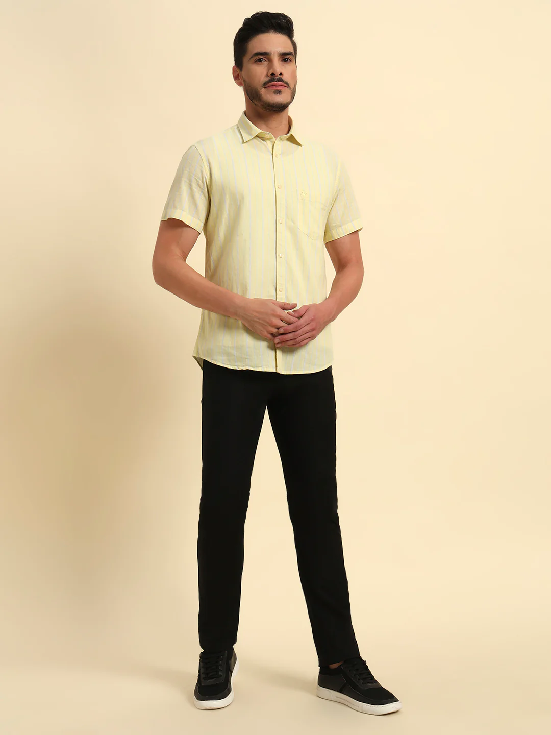 Casual Trouser for Men | Breathable & Soft with Color Fastness Regular Fit Cotton Blend Fabric Solid Pattern Button Closure - Image 2