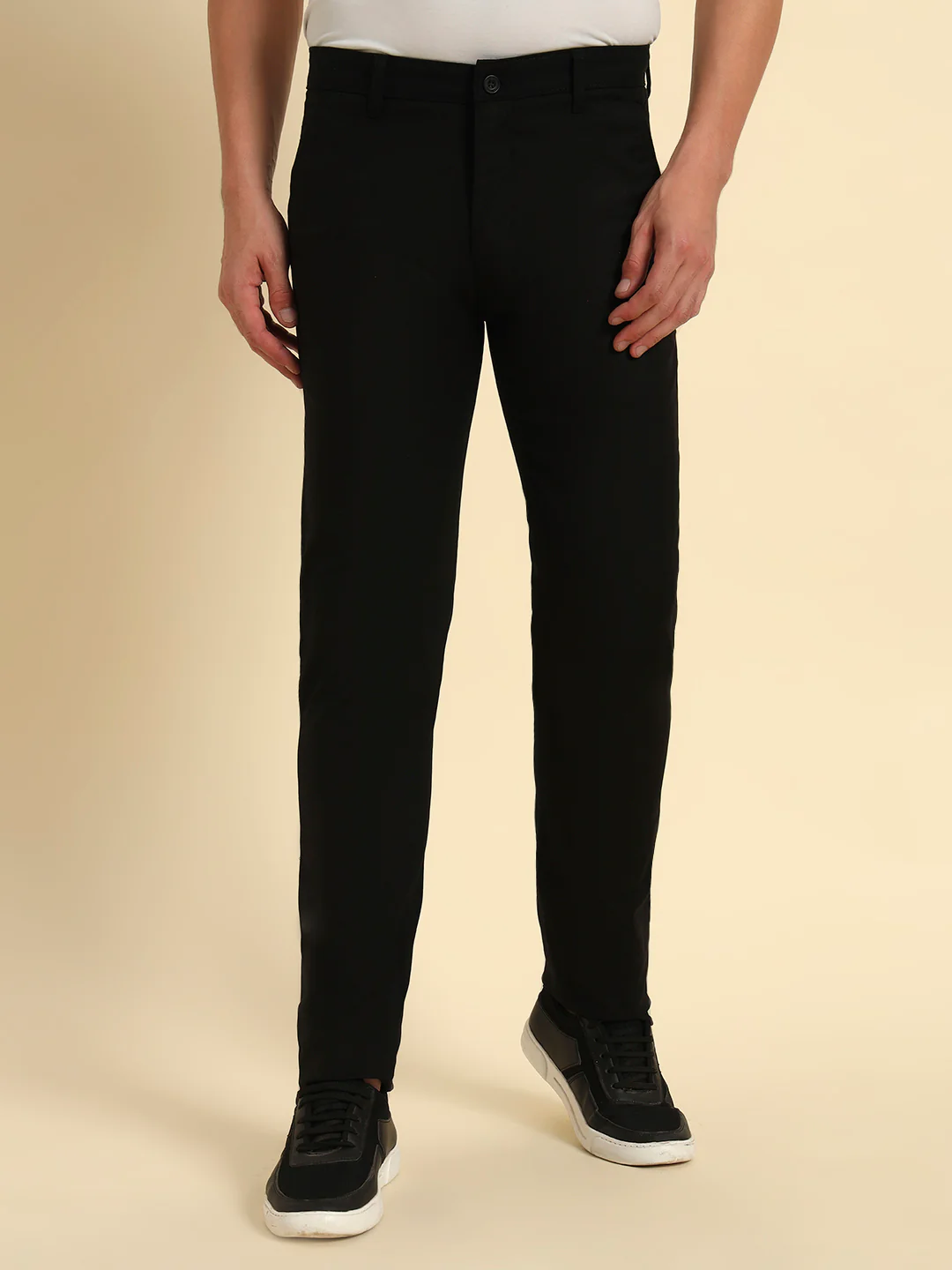 Casual Trouser for Men | Breathable & Soft with Color Fastness Regular Fit Cotton Blend Fabric Solid Pattern Button Closure - Image 4