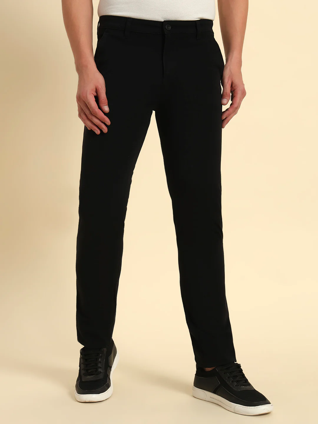 Casual Trouser for Men | Breathable & Soft with Color Fastness Regular Fit Cotton Blend Fabric Solid Pattern Button Closure - Image 5
