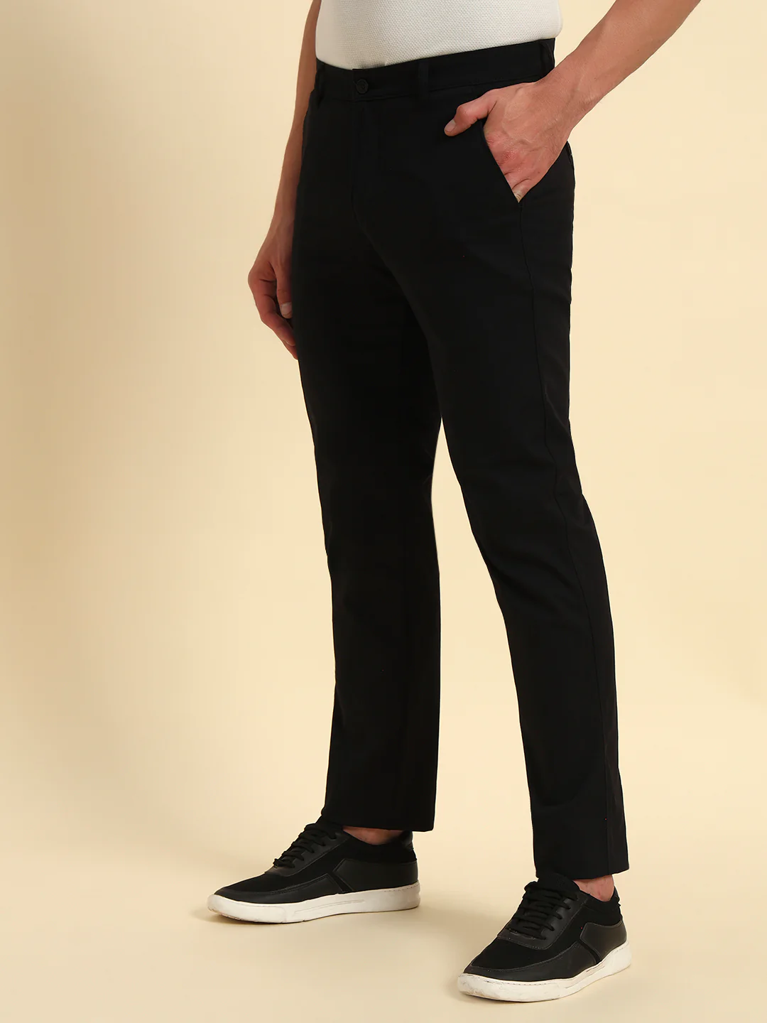 Casual Trouser for Men | Breathable & Soft with Color Fastness Regular Fit Cotton Blend Fabric Solid Pattern Button Closure - Image 4