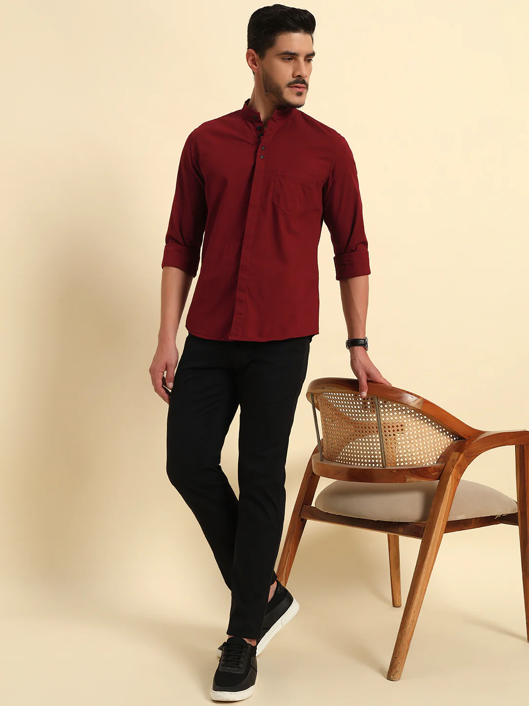 Casual Trouser for Men | Breathable & Soft with Color Fastness Regular Fit Cotton Blend Fabric Solid Pattern Button Closure - Image 8