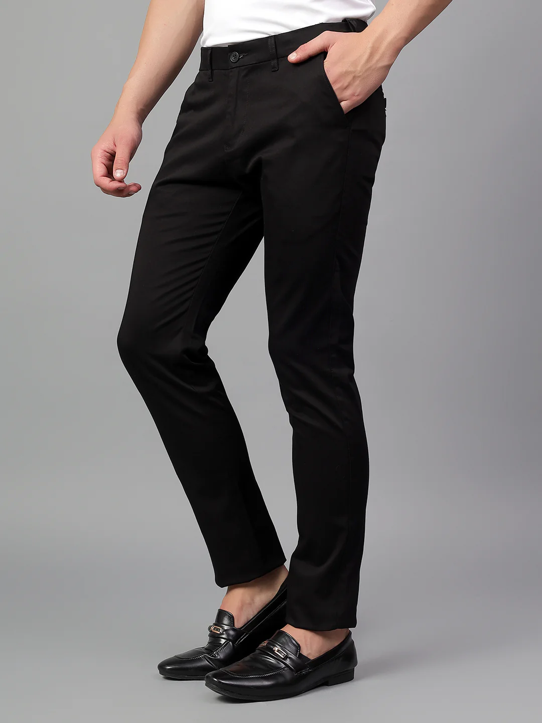 Casual Trouser for Men | Breathable & Soft with Color Fastness Regular Fit Cotton Blend Fabric Solid Pattern Button Closure - Image 4