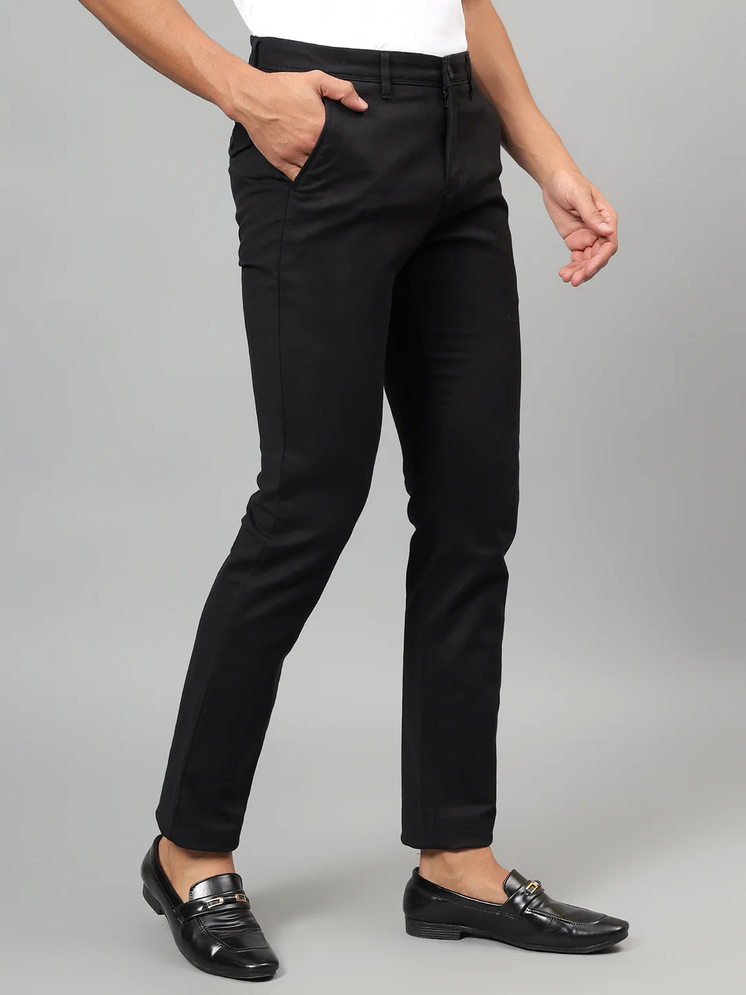 Casual Trouser for Men | Breathable & Soft with Color Fastness Regular Fit Cotton Blend Fabric Solid Pattern Button Closure - Image 4