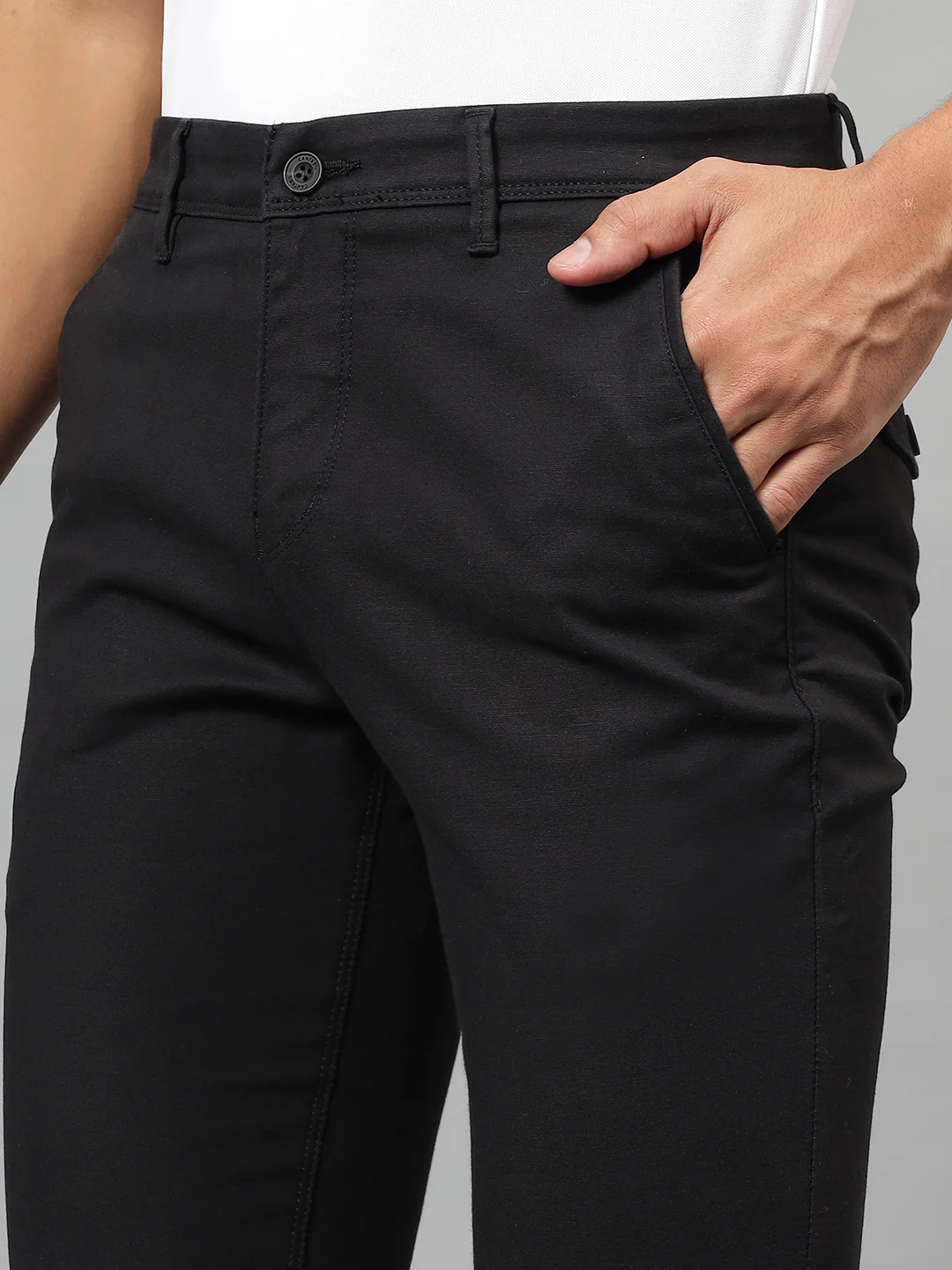 Casual Trouser for Men | Breathable & Soft with Color Fastness Regular Fit Cotton Blend Fabric Solid Pattern Button Closure - Image 6