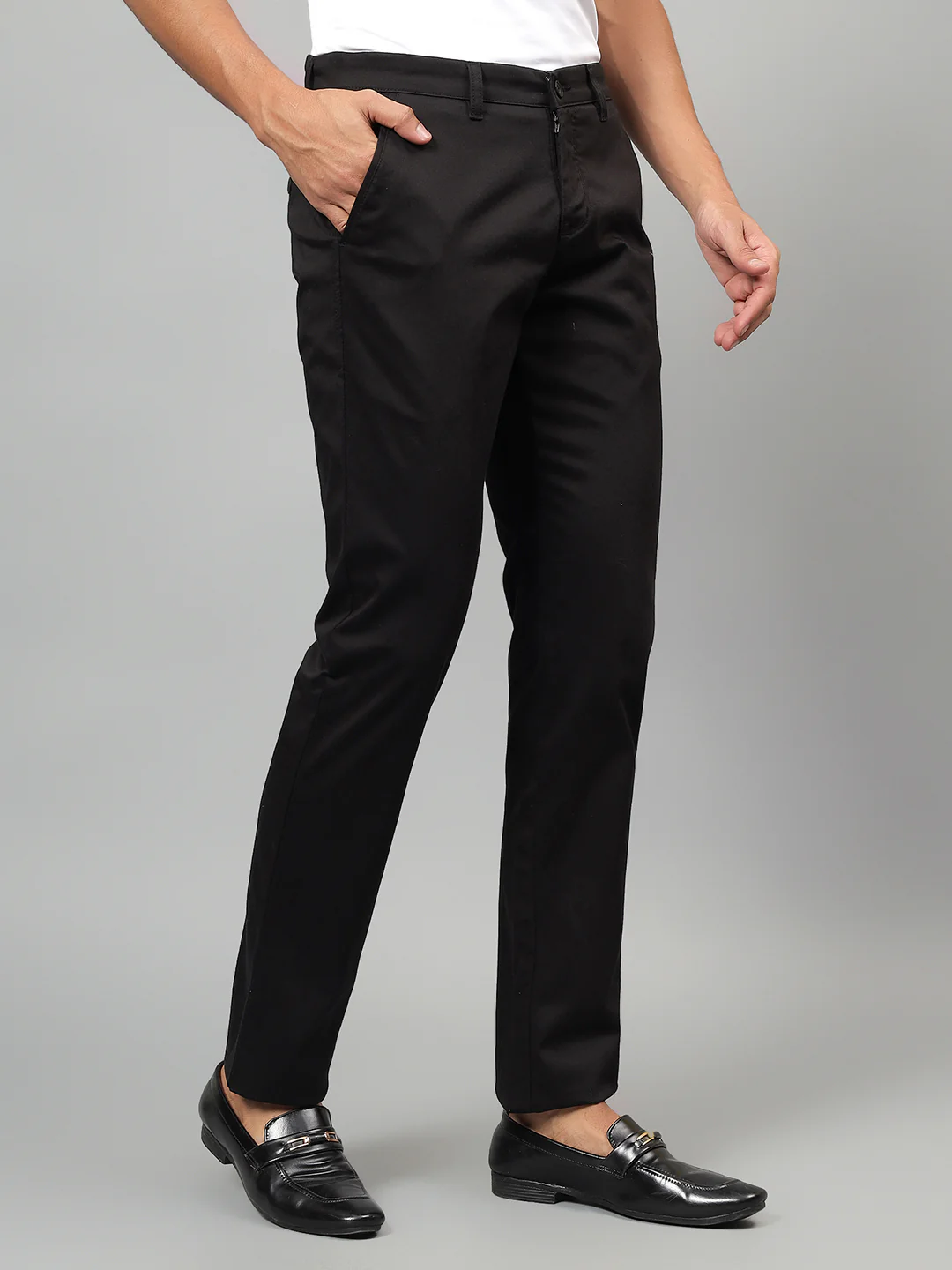 Casual Trouser for Men | Breathable & Soft with Color Fastness Regular Fit Cotton Blend Fabric Solid Pattern Button Closure - Image 4