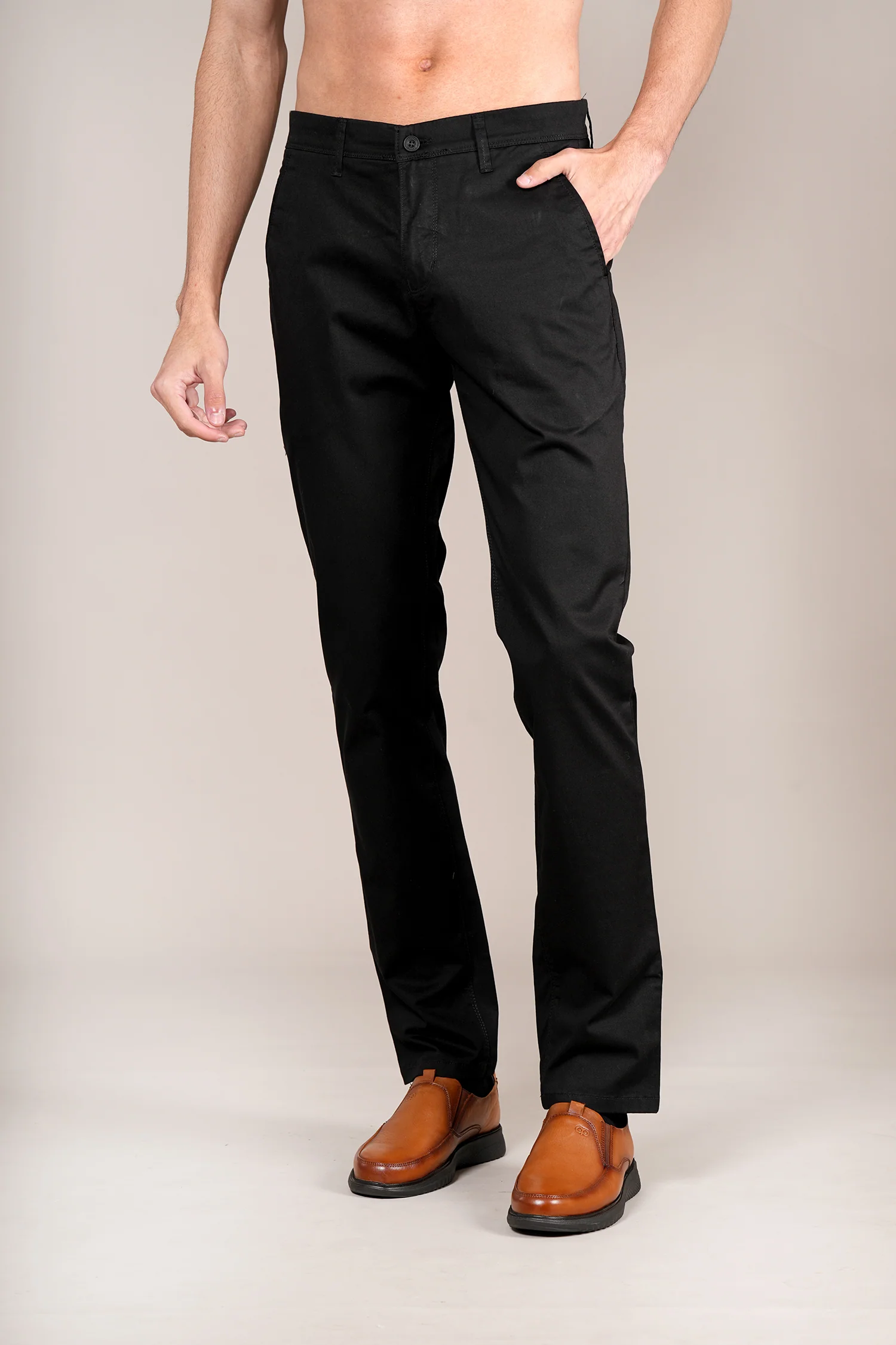 Casual Trouser for Men | Breathable & Soft with Color Fastness Regular Fit Cotton Blend Fabric Solid Pattern Button Closure - Image 3