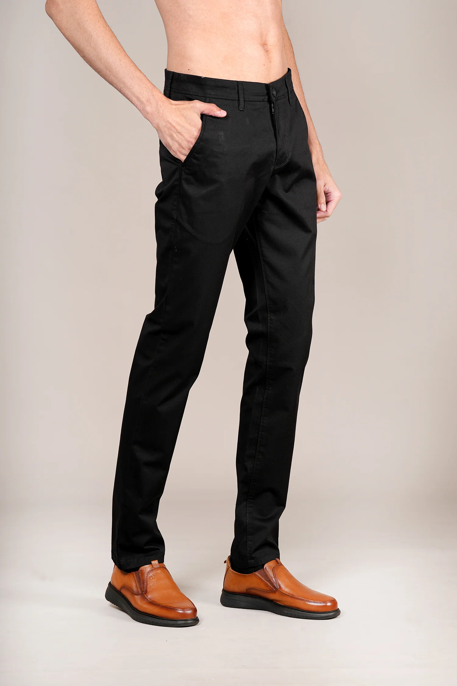 Casual Trouser for Men | Breathable & Soft with Color Fastness Regular Fit Cotton Blend Fabric Solid Pattern Button Closure - Image 4