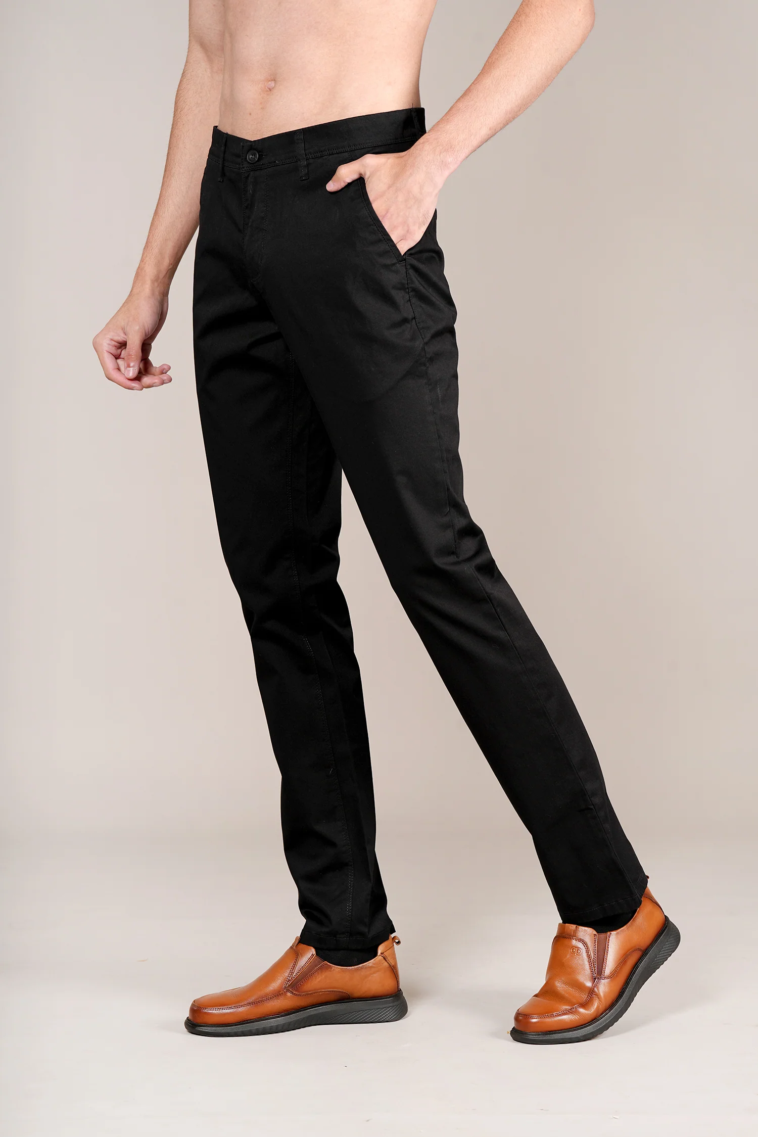 Casual Trouser for Men | Breathable & Soft with Color Fastness Regular Fit Cotton Blend Fabric Solid Pattern Button Closure - Image 5