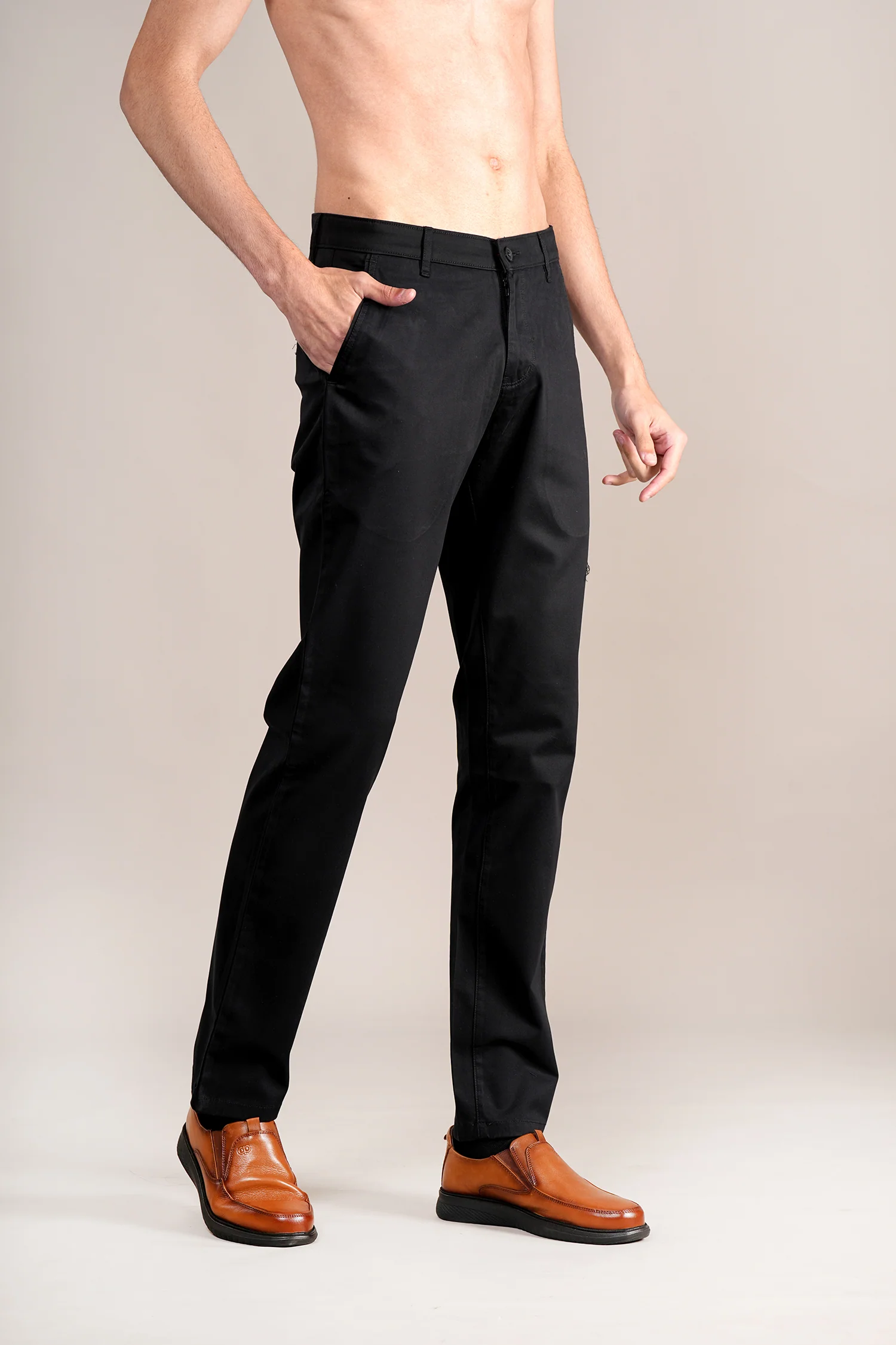 Casual Trouser for Men | Breathable & Soft with Color Fastness Regular Fit Cotton Blend Fabric Solid Pattern Button Closure - Image 3